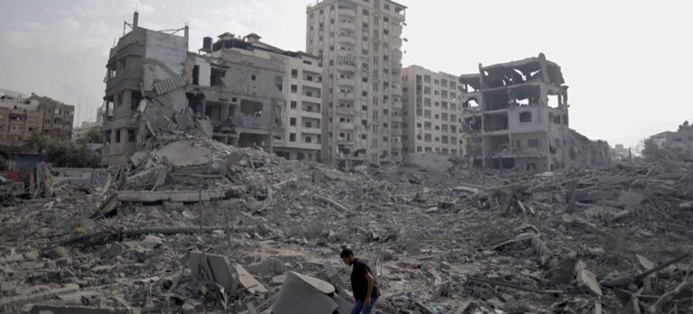 Destroyed buildings in Abu Al-Kass, Gaza.
